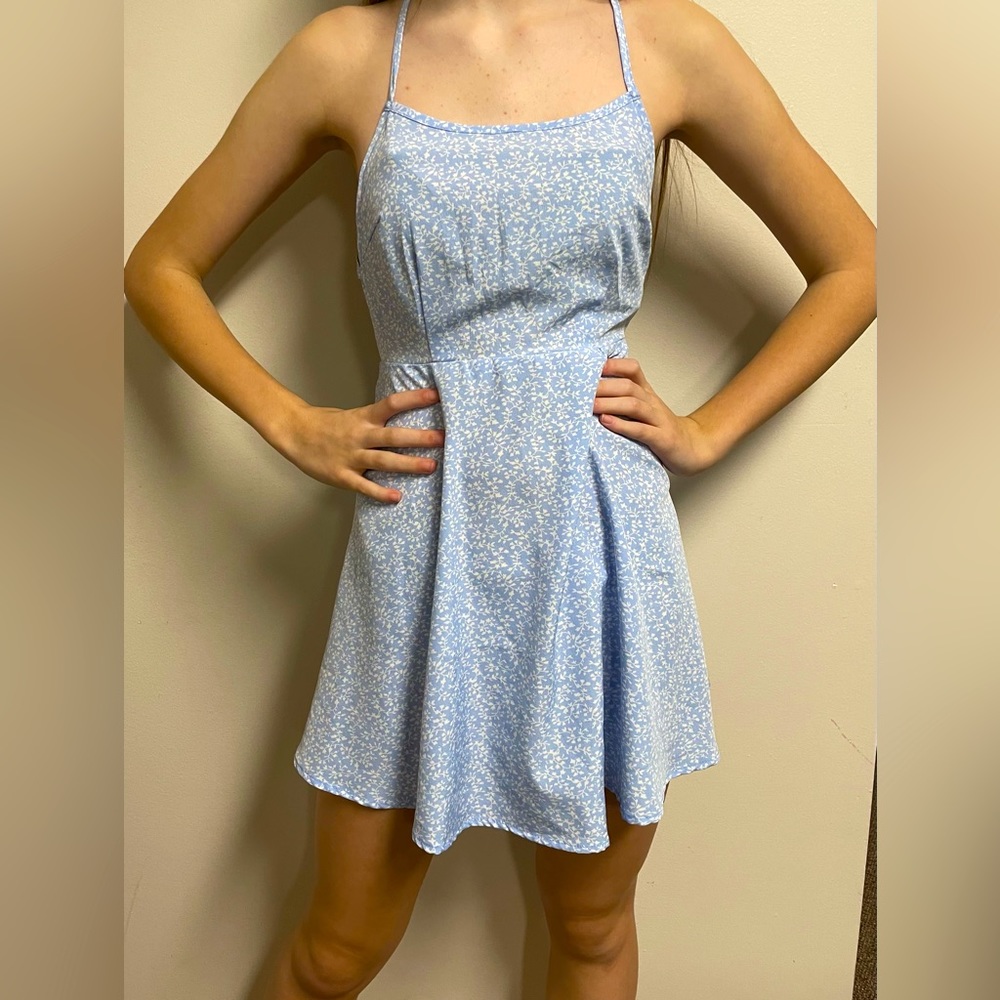 Light blue and white floral summer dress